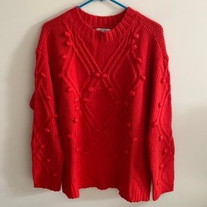 Ava & Viv Pom Pom Cable Knit Red Long Sweater